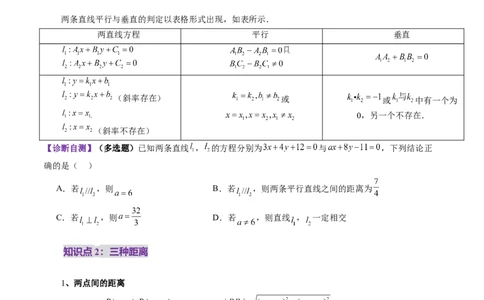 第02讲两条直线的位置关系（八大题型）（讲义）（原卷版）_2025年新高考资料_一轮复习_2025年高考数学一轮复习讲练测（新教材新高考，含2024高考真题）_第八章平面解析几何