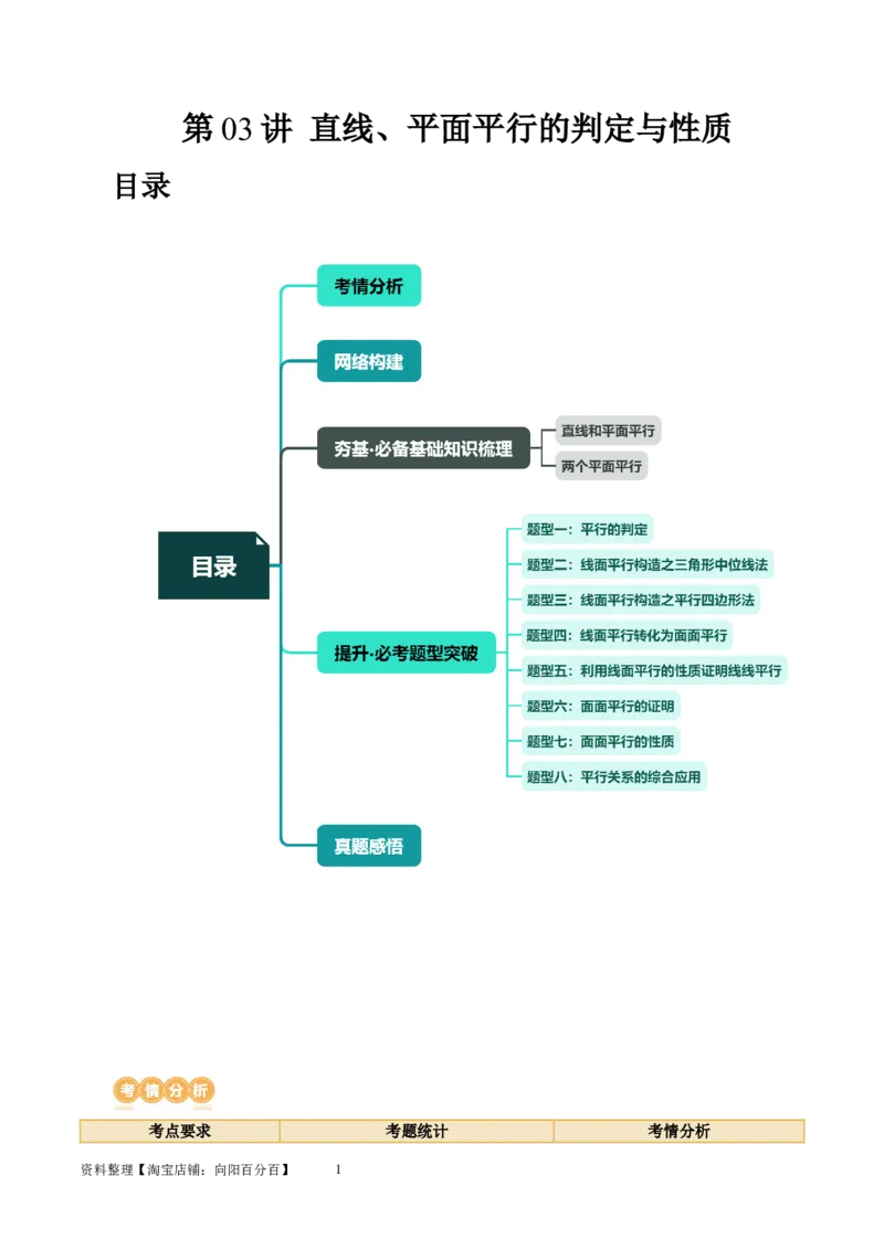 第03讲直线、平面平行的判定与性质（八大题型）（讲义）（教师版）_02高考数学_新高考复习资料_2024年新高考资料_一轮复习资料_第七章立体几何与空间向量