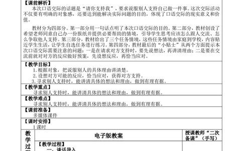 口语交际：请你支持我优质版教案_25秋1-6年级语文上册课件教案_25秋统编版语文六年级上册_统编版语文六年级上册教学资源包（25秋七彩课堂）_4.第四单元_口语交际：请你支持我_教案
