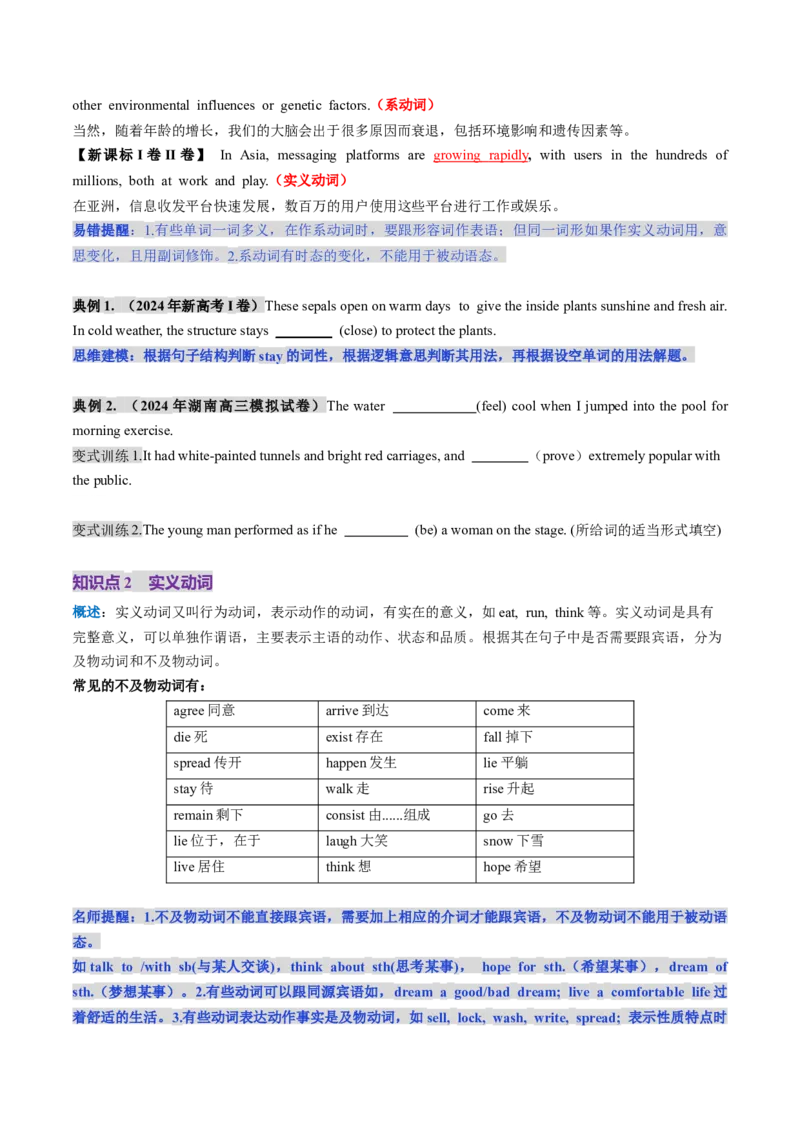 第05讲动词和动词短语（讲义）（原卷版）_03高考英语_2025年新高考资料_一轮复习_2025年高考英语一轮复习讲练测（新教材新高考，含2024年高考真题）_语法