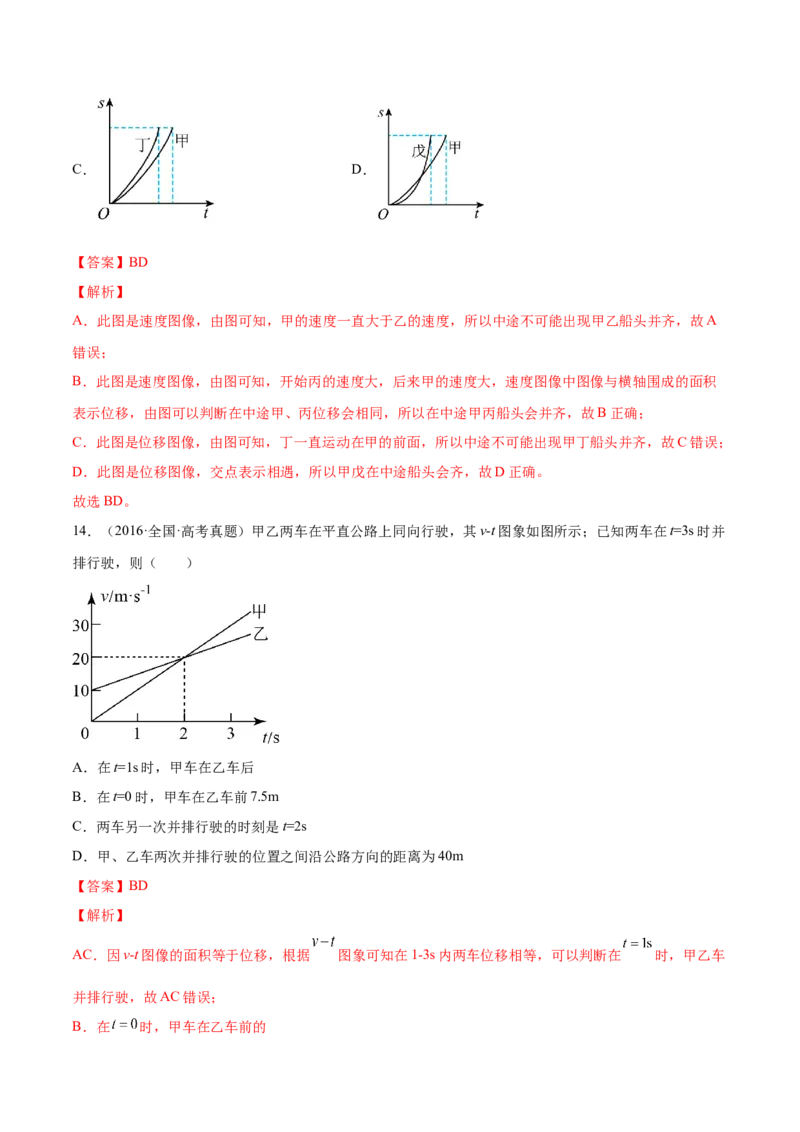 1.3：运动图像和三类典型问题（练）--2023年高考物理一轮复习讲练测（全国通用）（解析版）_04高考物理_通用版（老高考）复习资料_2023年复习资料_一轮复习