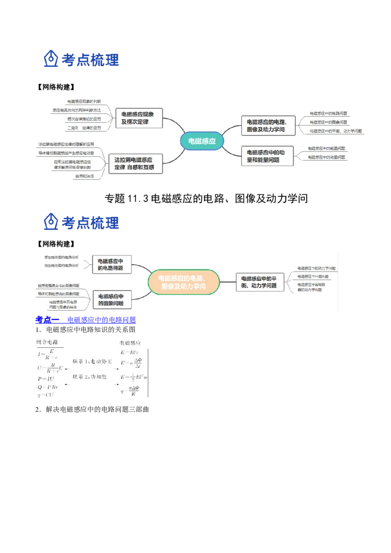 11.3电磁感应的电路、图像及动力学问（讲）--2023年高考物理一轮复习讲练测（全国通用）（原卷版）_04高考物理_通用版（老高考）复习资料_2023年复习资料_一轮复习