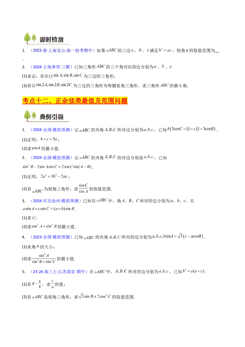第09讲解三角形中的最值及范围问题（学生版）_2025年新高考资料_一轮复习_备战2025年高考数学一轮复习考点帮_备战2025年高考数学一轮复习考点帮（新高考通用）（完结）