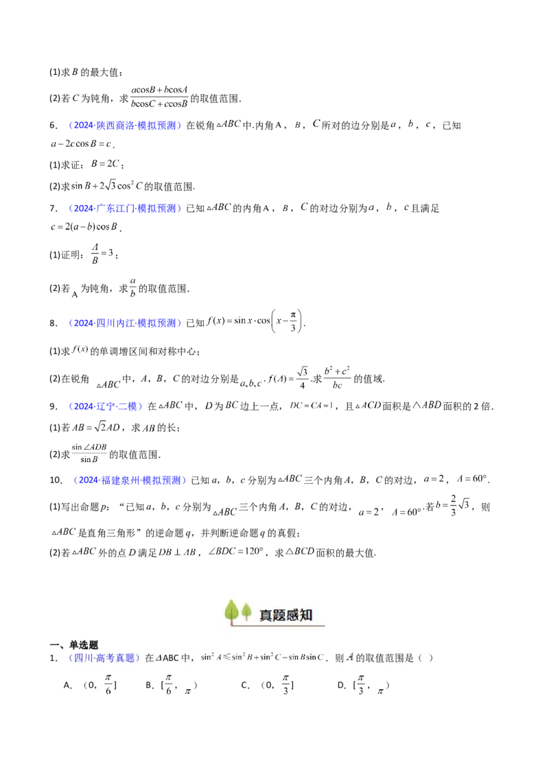 第09讲解三角形中的最值及范围问题（学生版）_2025年新高考资料_一轮复习_备战2025年高考数学一轮复习考点帮_备战2025年高考数学一轮复习考点帮（新高考通用）（完结）