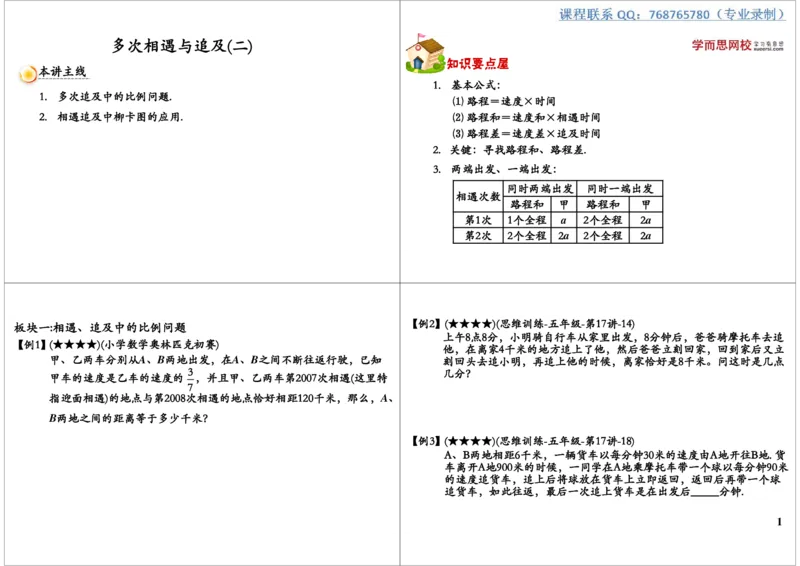 多次相遇与追及（二）_奥数专题合集_H004五年级奥数年卡竞赛班60讲张新刚mp4+pdf_第11讲多次相遇与追及（二）