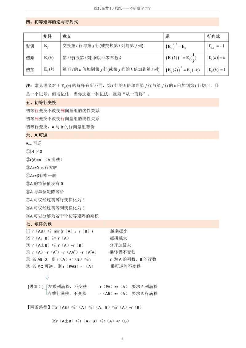 线代必备十页纸_27考研真题_考研数学一、二、三历年真题+考研数学资料（1994-2026）_数学《777必备公式》