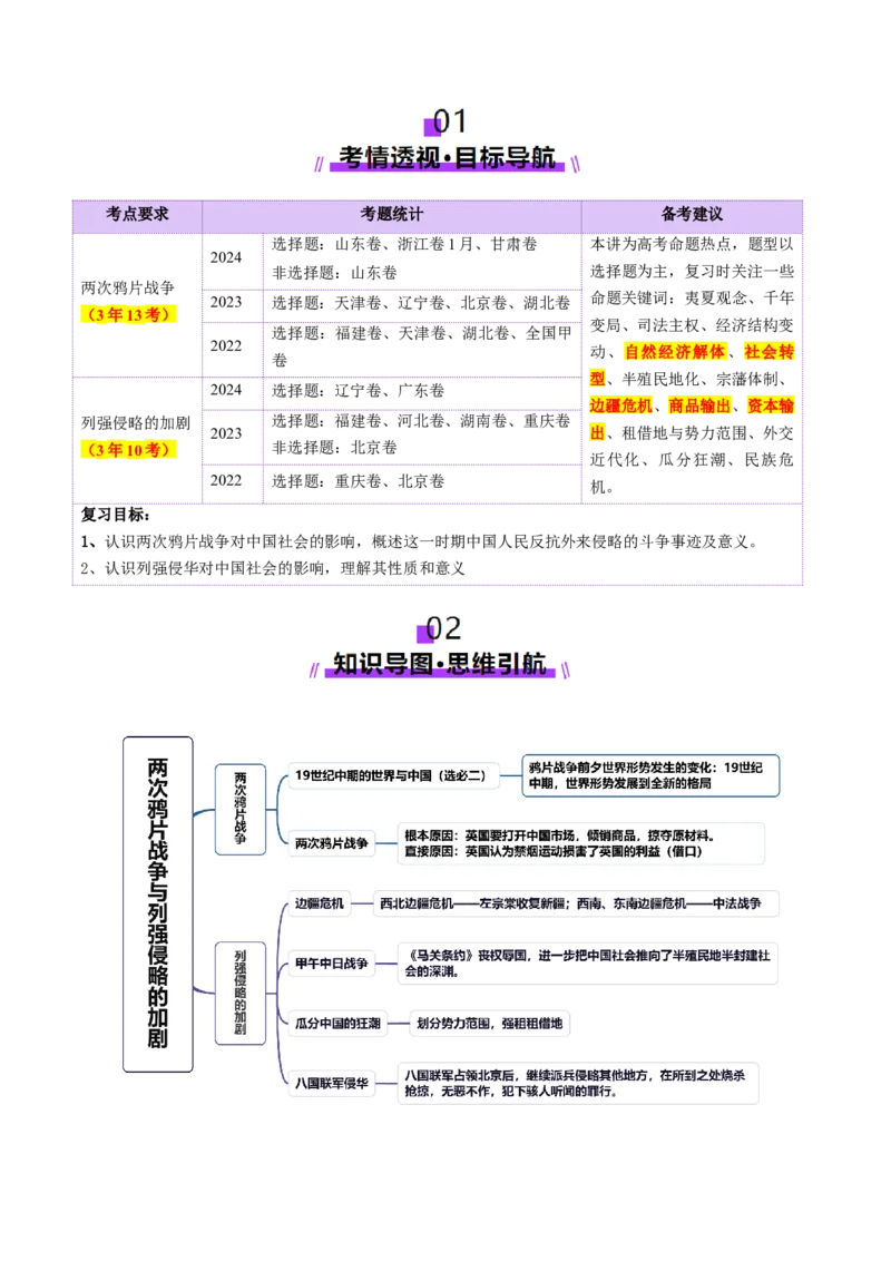 第10讲两次鸦片战争与列强侵略的加剧（讲义）（原卷版）_07高考历史_2025年新高考资料_一轮复习_2025年高考历史一轮复习讲练测（新教材新高考）