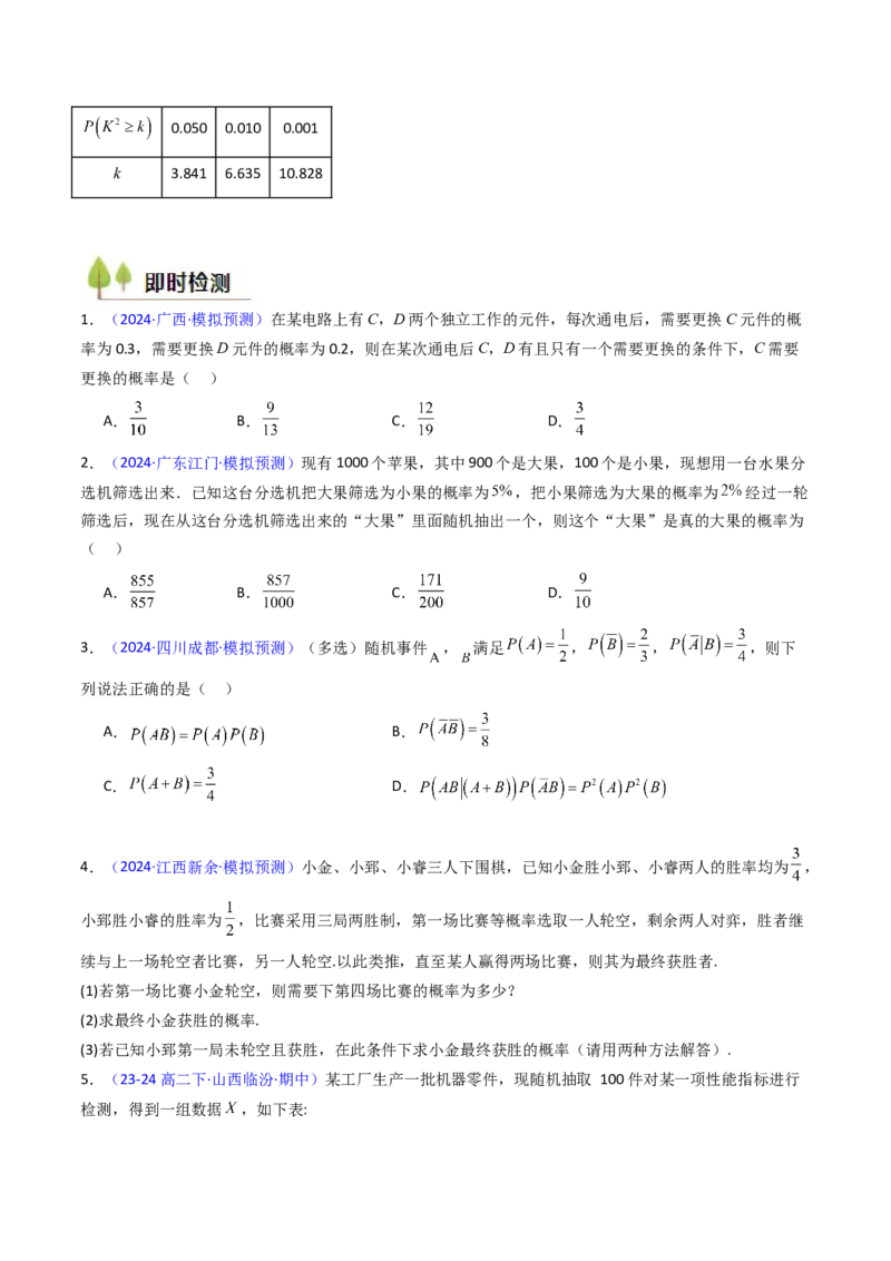 第06讲事件的相互独立性、条件概率及全概率公式与贝叶斯公式（学生版）_2025年新高考资料_一轮复习_备战2025年高考数学一轮复习考点帮_第二部分专项讲义_第九章计数原理、统计与概率
