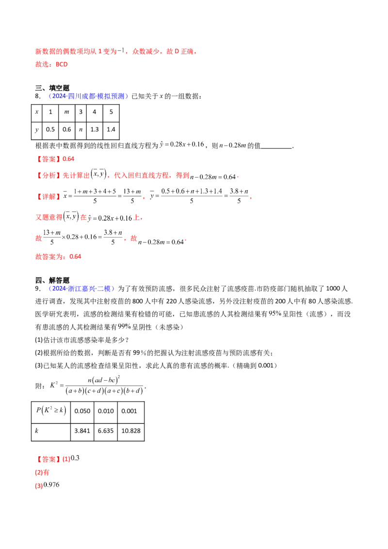 第09讲统计与统计案例（教师版）_02高考数学_2025年新高考资料_一轮复习_备战2025年高考数学一轮复习考点帮_备战2025年高考数学一轮复习考点帮（新高考通用）（完结）