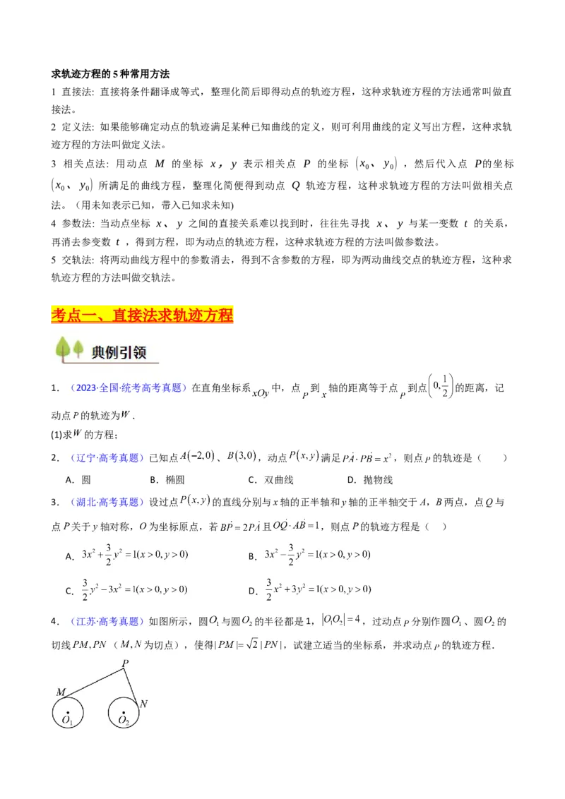 第12讲圆锥曲线中的轨迹方程（学生版）_2025年新高考资料_一轮复习_备战2025年高考数学一轮复习考点帮_备战2025年高考数学一轮复习考点帮（新高考通用）（完结）_第二部分专项讲义