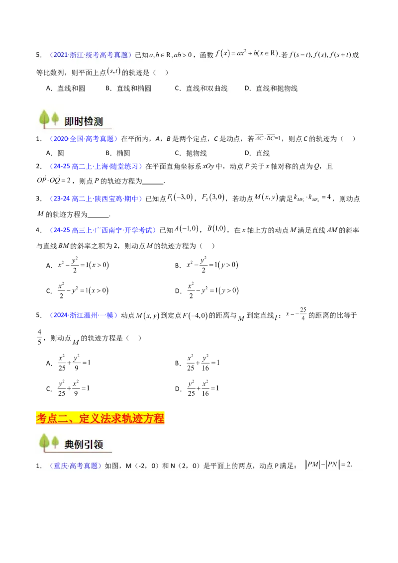 第12讲圆锥曲线中的轨迹方程（学生版）_2025年新高考资料_一轮复习_备战2025年高考数学一轮复习考点帮_备战2025年高考数学一轮复习考点帮（新高考通用）（完结）_第二部分专项讲义