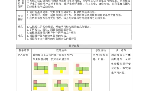 核心素养目标1.2.2常见几何体的展开与折叠教案_北师大初中数学_7上-北师大版初中数学_7上-初中数学北师大（旧版）赠送_01课件+教案核心素养目标_教案