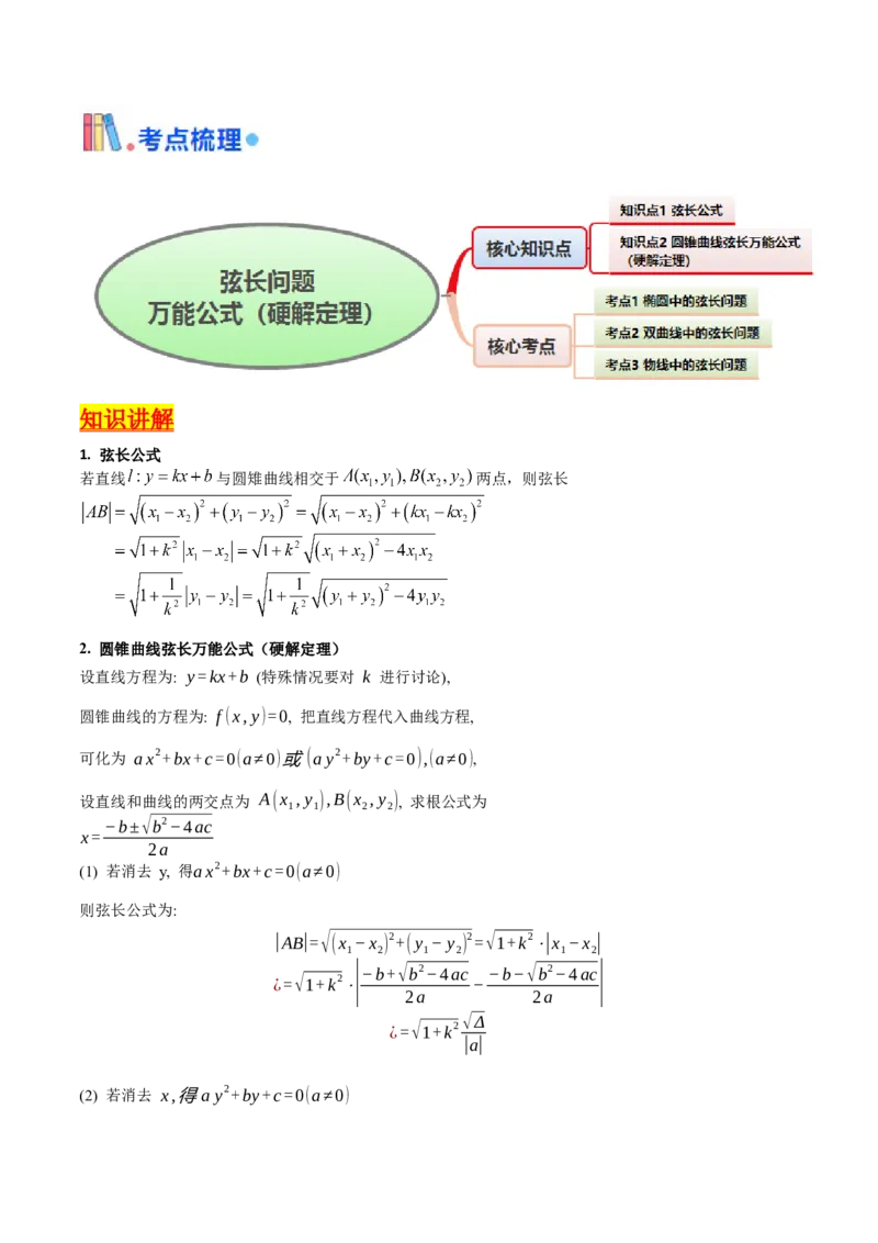 第10讲圆锥曲线的弦长问题万能公式（硬解定理）（高阶拓展、竞赛适用）（学生版）_02高考数学_2025年新高考资料_一轮复习_备战2025年高考数学一轮复习考点帮_第二部分专项讲义
