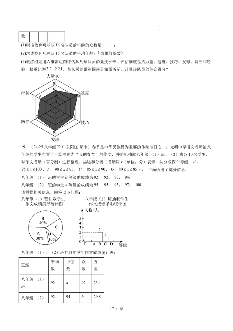 专题6.1平均数与方差（高效培优讲义）（学生版）_北师大初中数学_8上-北师大版初中数学_初中数学北师大8上-2025秋季新版_第二套推荐25_08专项讲练