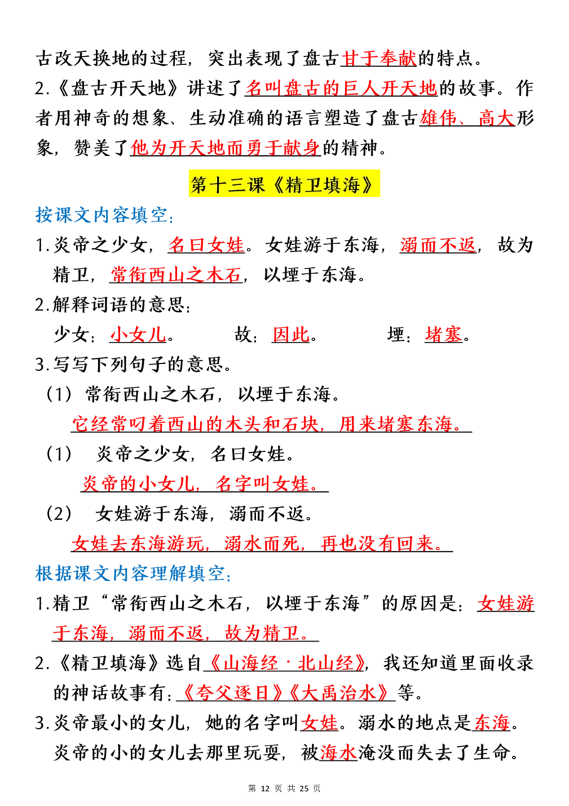 四（上）语文期末：各课课文内容重点知识点(1)_小学1-6年级常用的上册资源汇总_四年级上册资料(1)