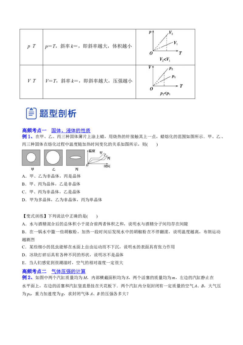 14.2固体液体和气体（讲）--2023年高考物理一轮复习讲练测（全国通用）（原卷版）_04高考物理_通用版（老高考）复习资料_2023年复习资料_一轮复习