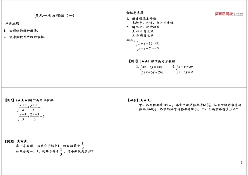 多元一次方程组（一）_奥数专题合集_H004五年级奥数年卡竞赛班60讲张新刚mp4+pdf_第52讲多元一次方程组（一）
