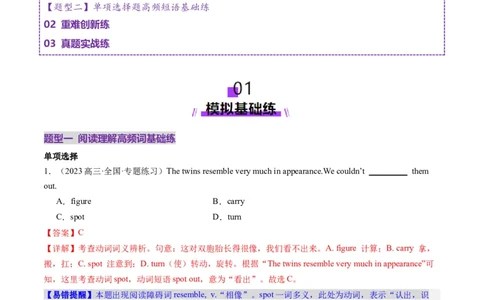 第04讲阅读理解高频单词+主题分类压轴词汇（练习）（解析版）_03高考英语_2025年新高考资料_一轮复习_2025年高考英语一轮复习讲练测（新教材新高考，含2024年高考真题）_词汇