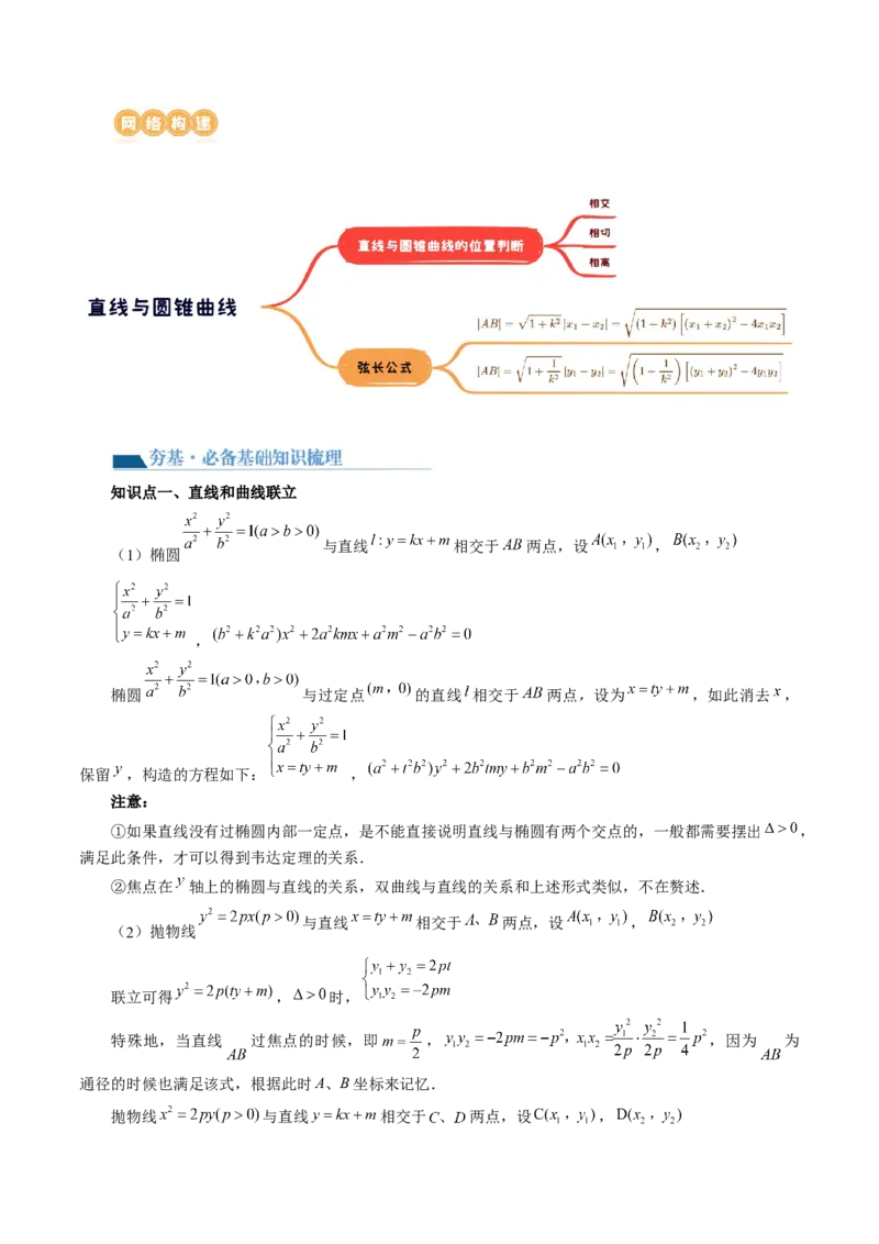 第08讲直线与圆锥曲线的位置关系（四大题型6个方向）（讲义）（原卷版）_02高考数学_新高考复习资料_2024年新高考资料_一轮复习资料_❤有更新第八章平面解析几何