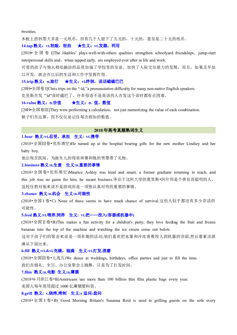 第06讲高考真题中出现的熟词生义（核心考点精讲精练）（原卷版）（全国通用）_03高考英语_通用版（老高考）复习资料_2024年复习资料_第一部分词汇