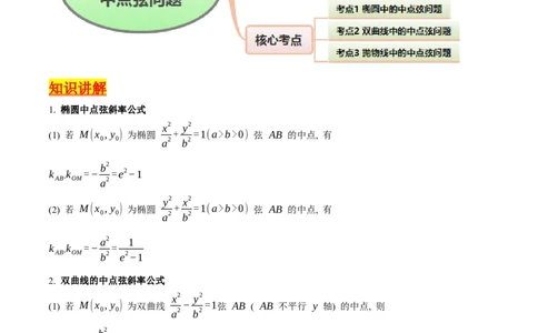 第11讲圆锥曲线中的中点弦问题（高阶拓展、竞赛适用）（教师版）_02高考数学_2025年新高考资料_一轮复习_备战2025年高考数学一轮复习考点帮_第二部分专项讲义_第八章平面解析几何