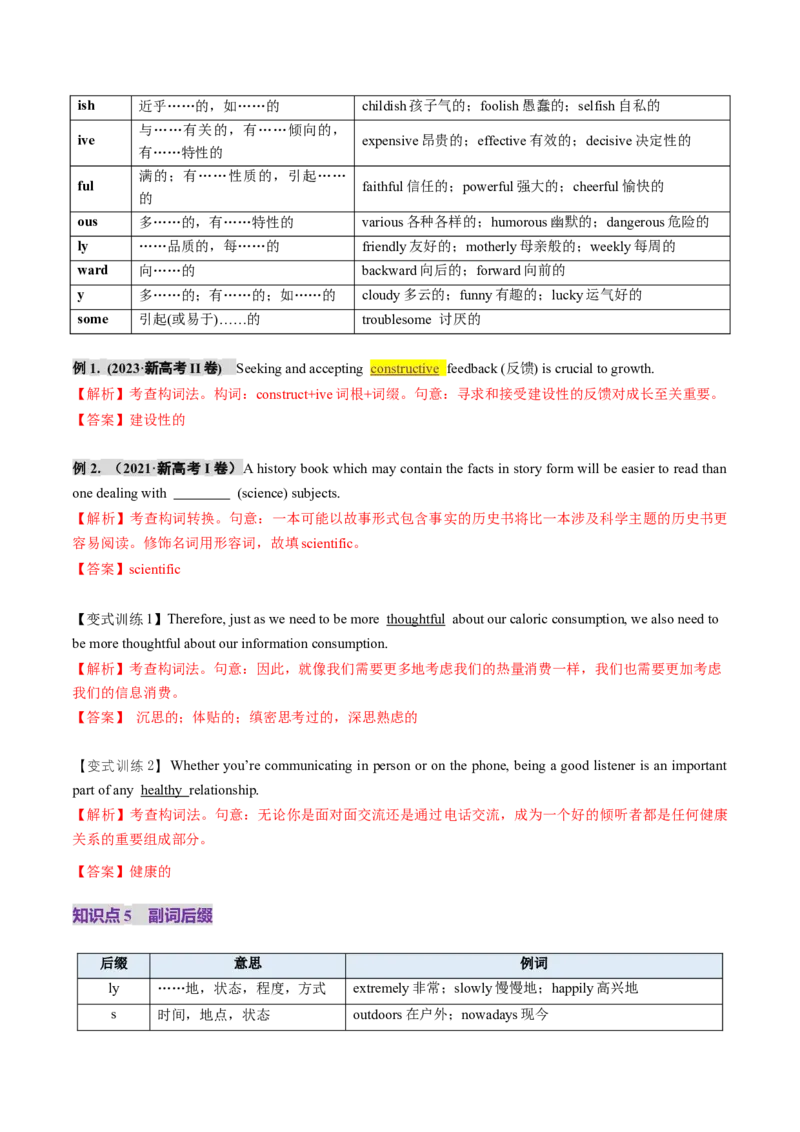 第07讲构词法（讲义）（解析版）_03高考英语_新高考复习资料_2025年新高考复习_2025年高考英语一轮复习讲练测（新教材新高考，含2024年高考真题）_词汇