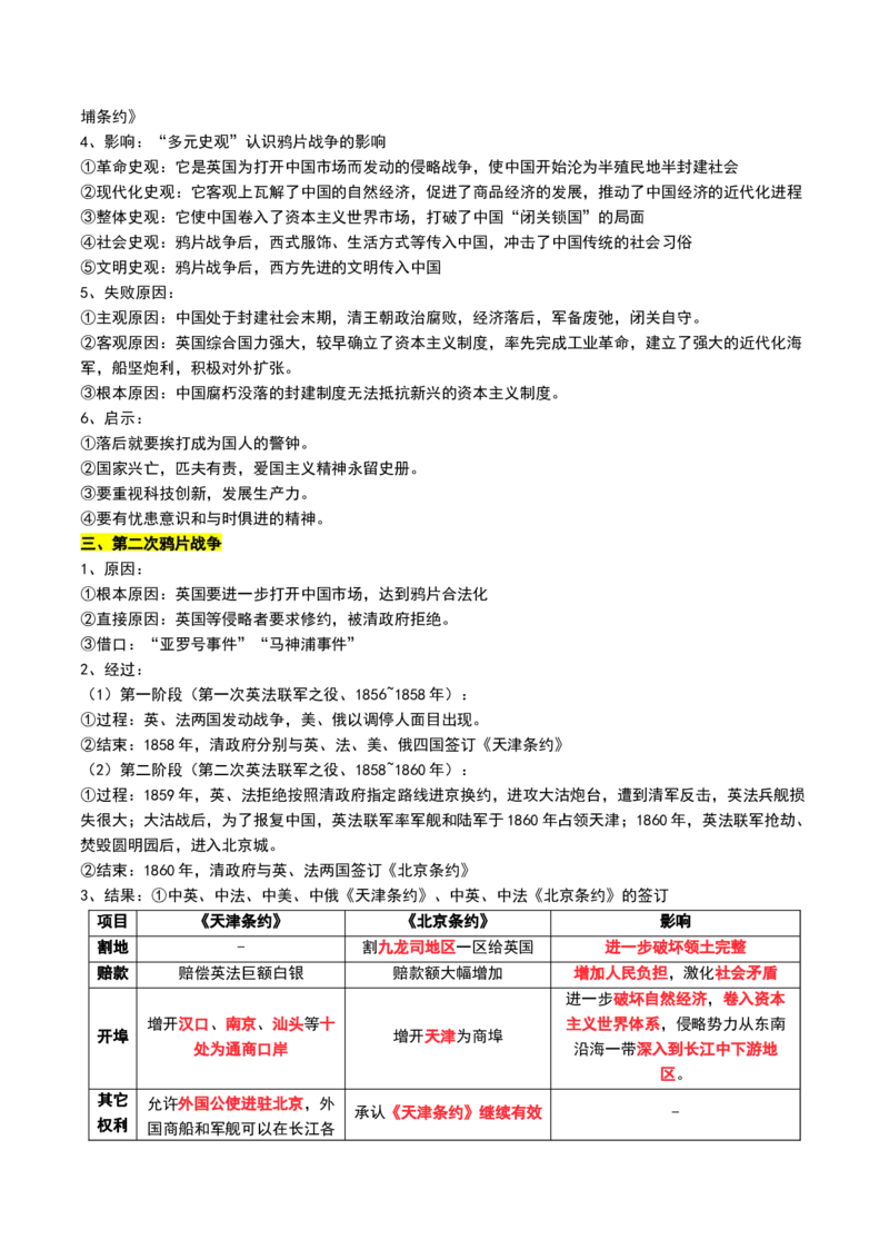 第10讲两次鸦片战争与列强侵略的加剧（讲义）（原卷版）_07高考历史_2025年新高考资料_一轮复习_2025年高考历史一轮复习讲练测（新教材新高考）（完结）_讲义+练习