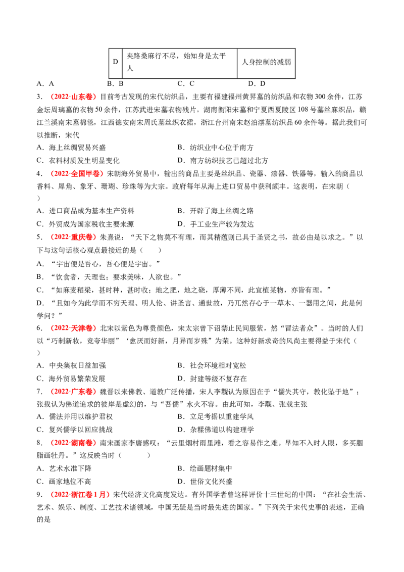 第07讲辽宋夏金元的经济、社会和文化（练习）（原卷版）_07高考历史_2025年新高考资料_一轮复习_2025年高考历史一轮复习讲练测（新教材新高考）（完结）_讲义+练习