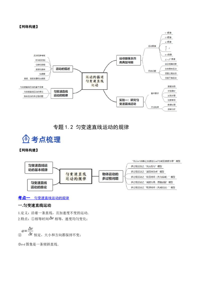 1.2：匀变速直线运动的规律（讲）--2023年高考物理一轮复习讲练测（全国通用）（原卷版）_04高考物理_通用版（老高考）复习资料_2023年复习资料_一轮复习
