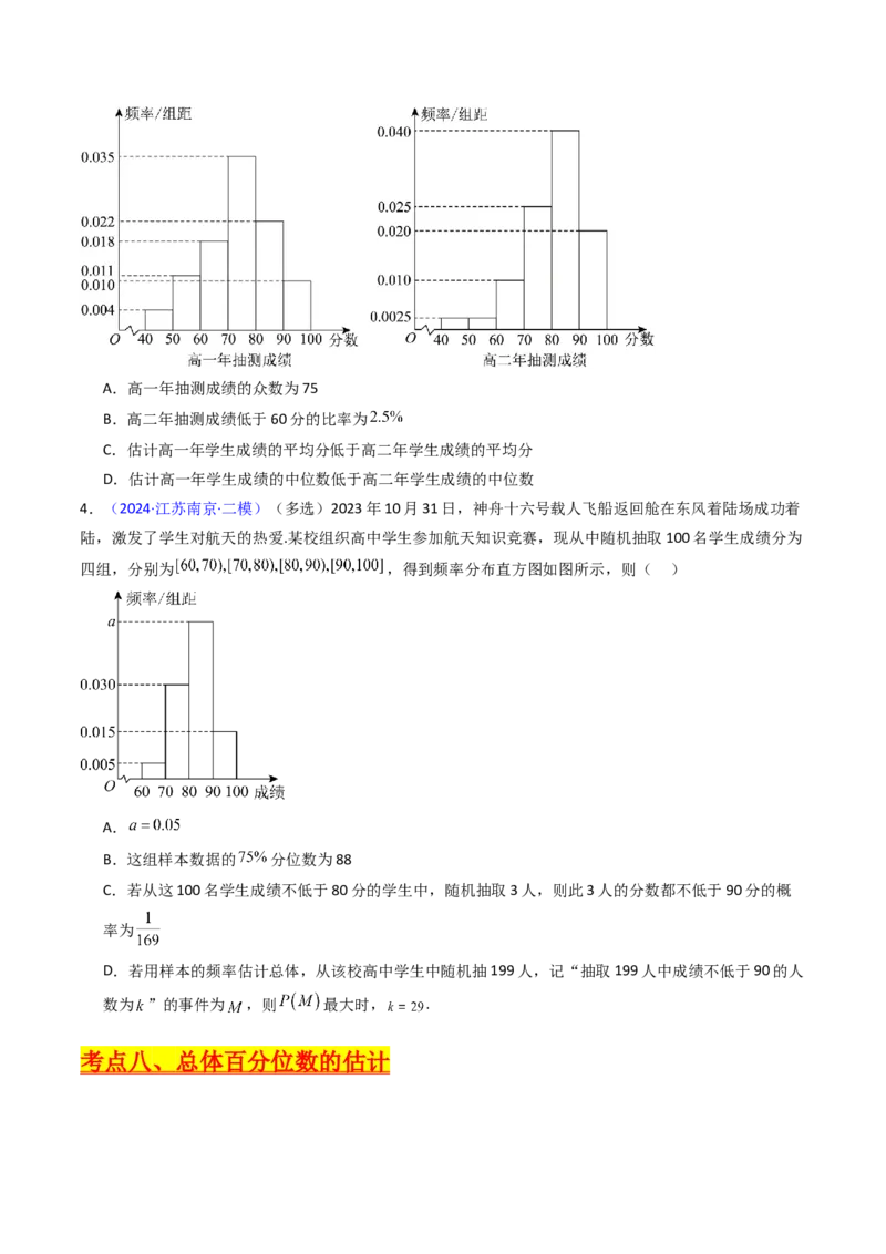 第09讲统计与统计案例（学生版）_02高考数学_2025年新高考资料_一轮复习_备战2025年高考数学一轮复习考点帮_备战2025年高考数学一轮复习考点帮（新高考通用）（完结）