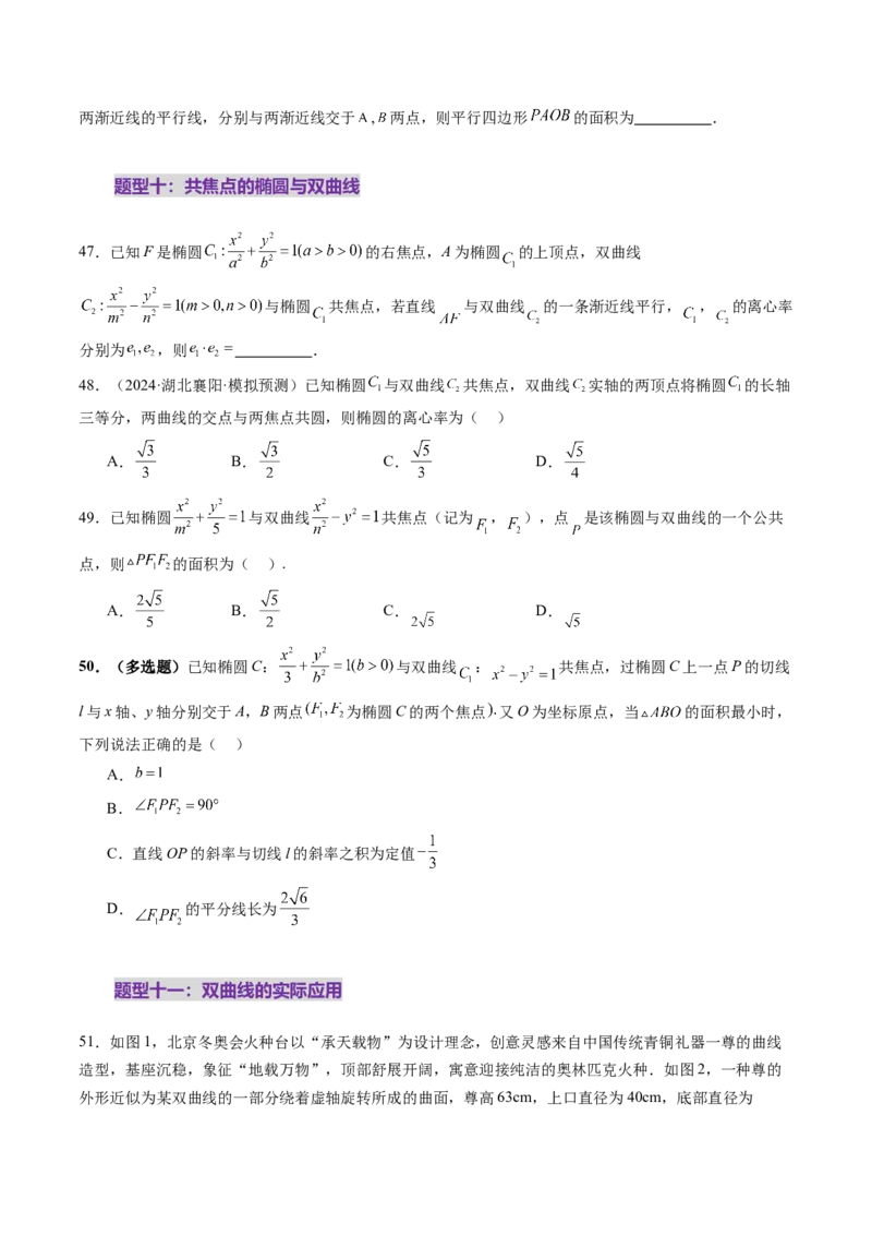 第06讲双曲线及其性质（十一大题型）（练习）（原卷版）_2025年新高考资料_一轮复习_2025年高考数学一轮复习讲练测（新教材新高考，含2024高考真题）_第八章平面解析几何