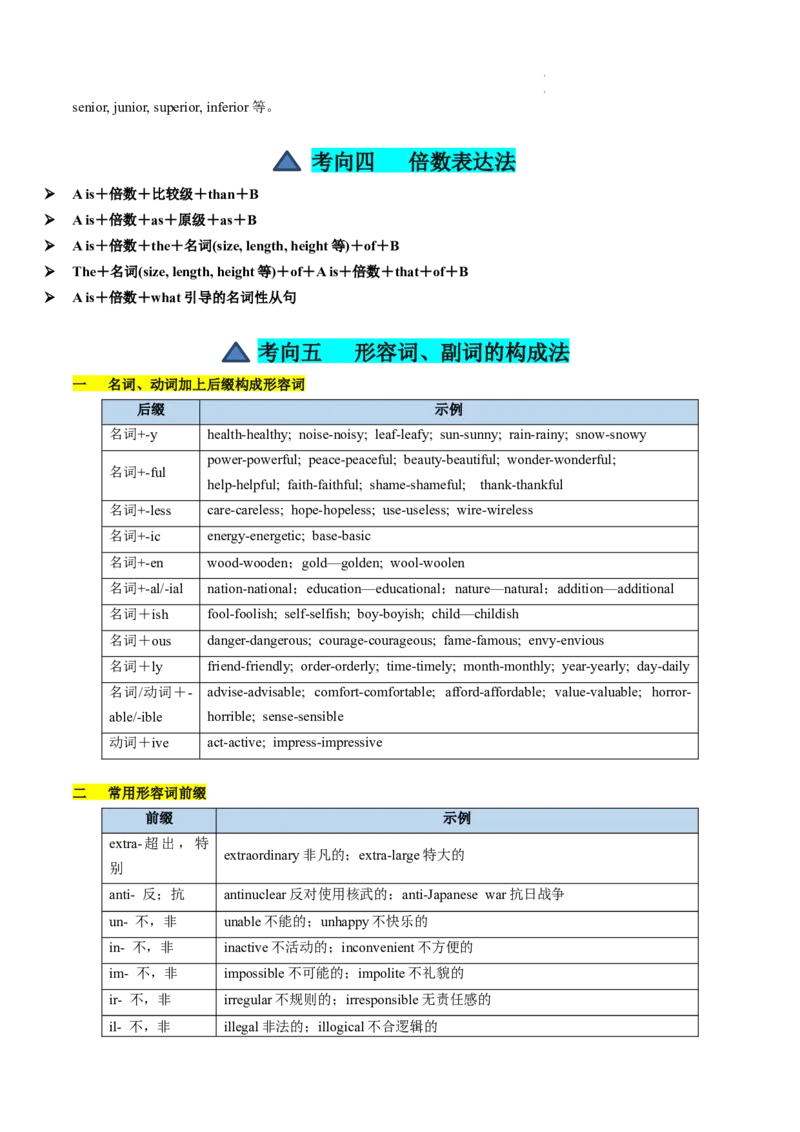 第05讲形容词和副词（讲义）-2024年高考英语一轮复习讲练测（新教材新高考）（原卷版）_03高考英语_新高考复习资料_2024年新高考资料_一轮复习资料_第一部分语法