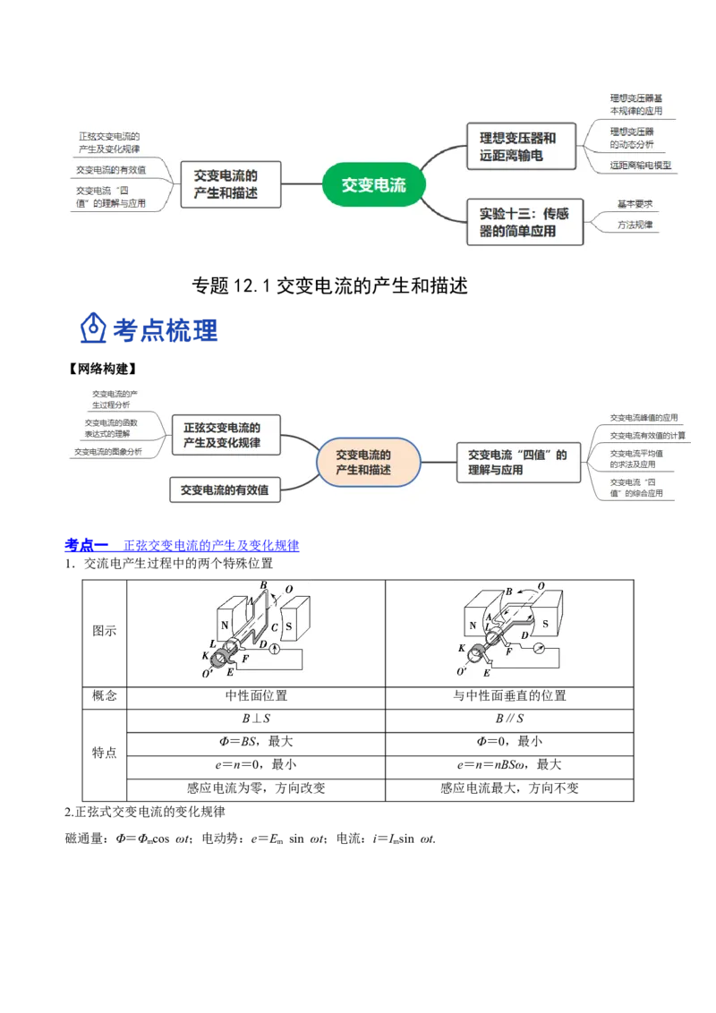 12.1交变电流的产生与描述（讲）--2023年高考物理一轮复习讲练测（全国通用）（原卷版）_04高考物理_通用版（老高考）复习资料_2023年复习资料_一轮复习