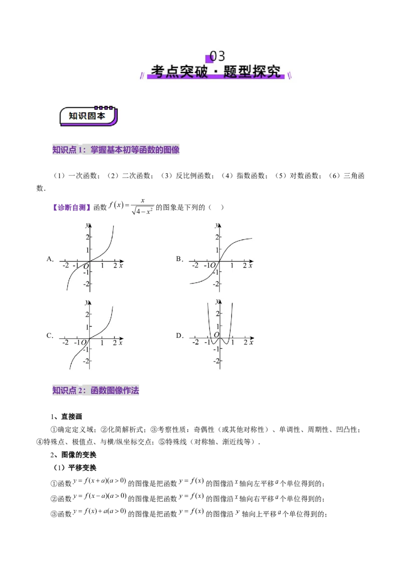 第06讲函数的图象（九大题型）（讲义）（原卷版）_2025年新高考资料_一轮复习_2025年高考数学一轮复习讲练测（新教材新高考，含2024高考真题）_第二章函数与基本初等函数