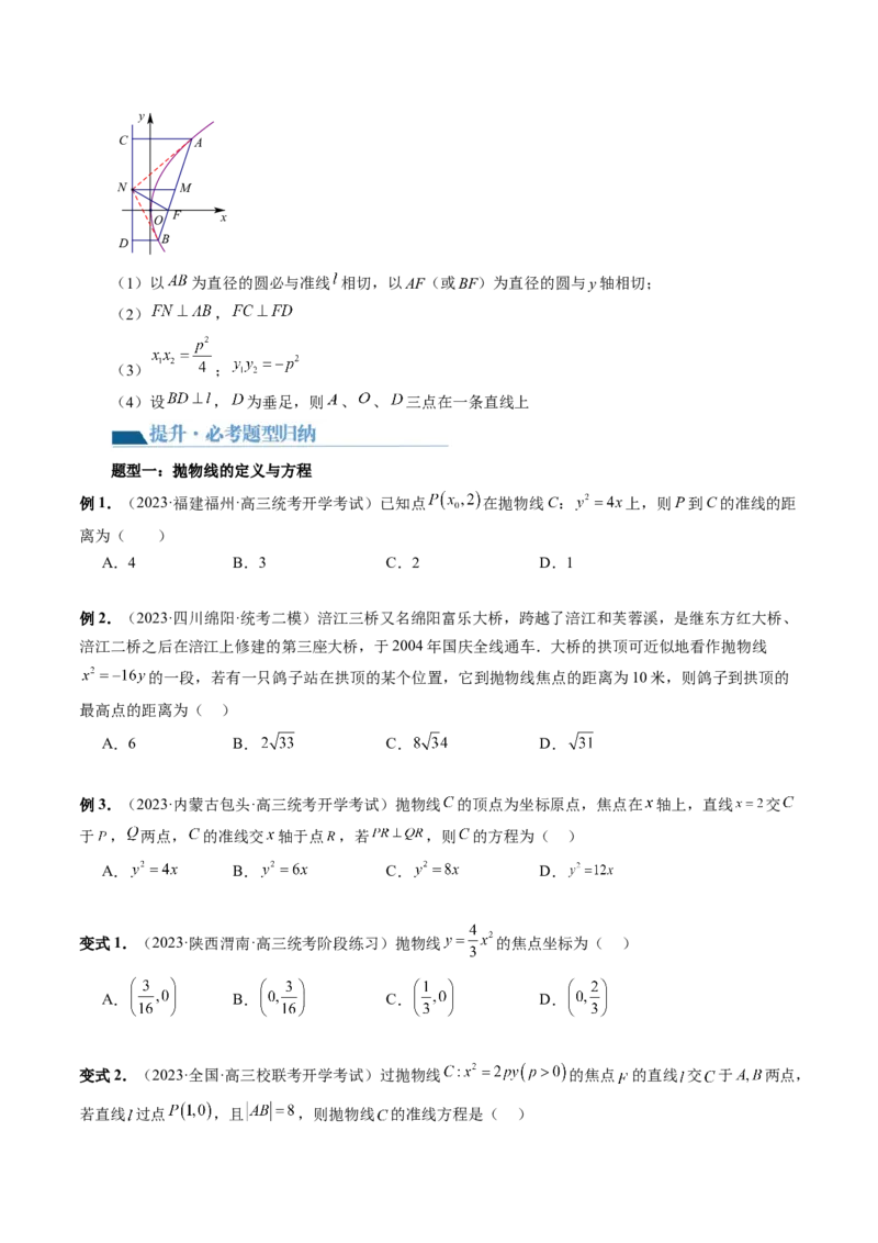 第07讲抛物线及其性质（六大题型）（讲义）（原卷版）_02高考数学_新高考复习资料_2024年新高考资料_一轮复习资料_完2024年高考数学一轮复习讲练测(课件+讲义+练习)（新高考）