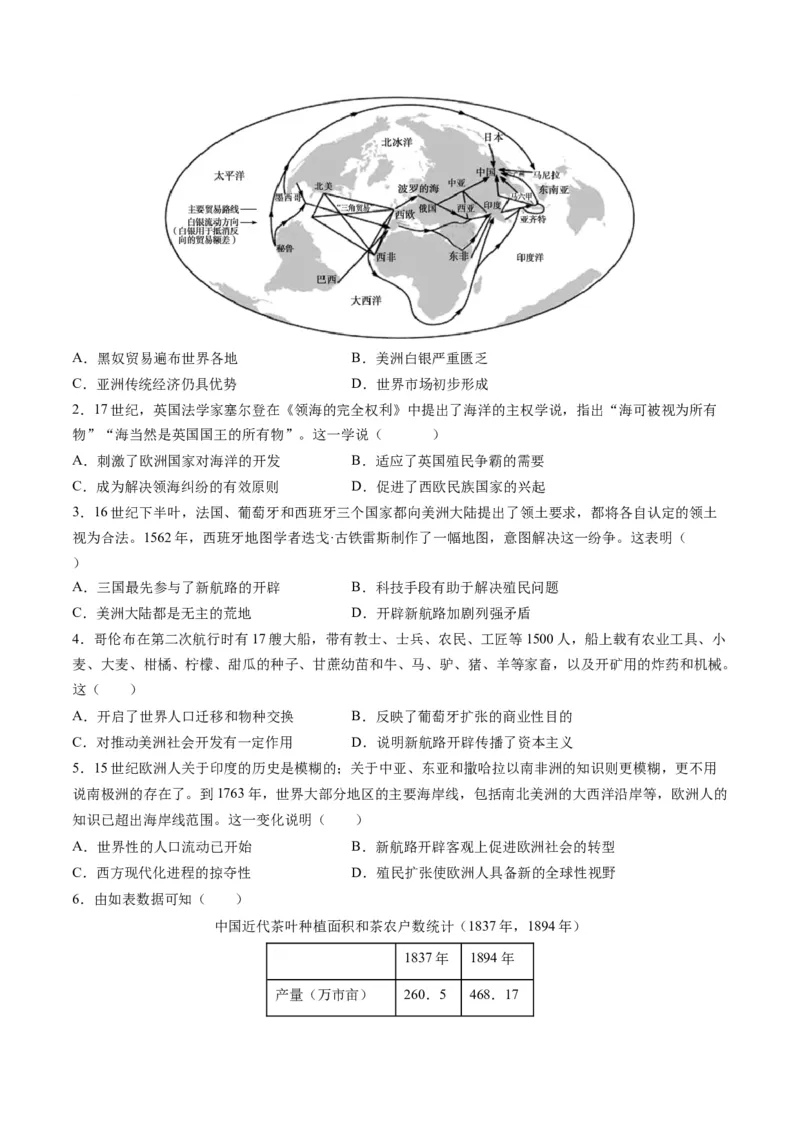 第09讲从分散到整体&mdash;&mdash;工业革命与全球联系的建立与发展（练习）（原卷版）_07高考历史_2024年新高考资料_2.2024二轮复习_2024年高考历史二轮复习讲练测（新教材新高考）