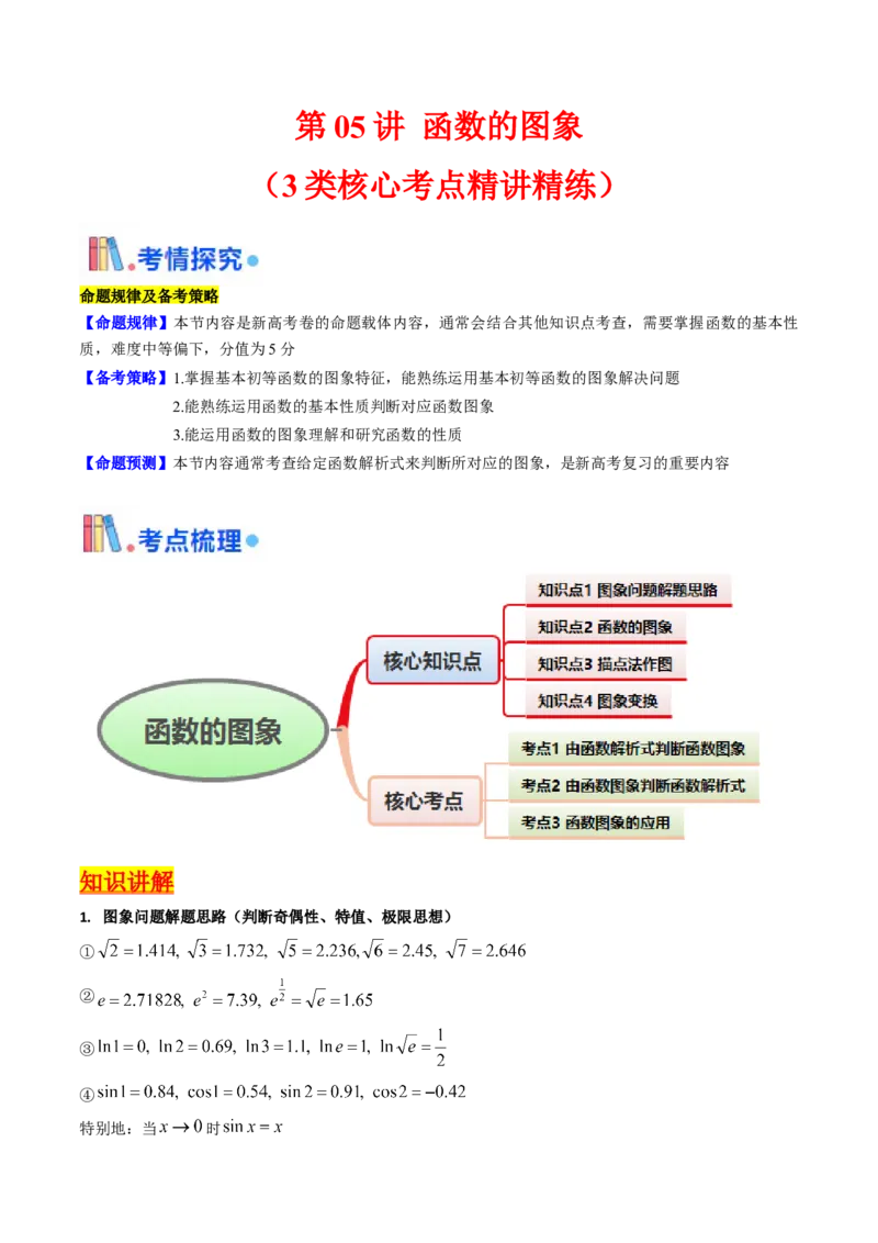 第05讲函数的图象（学生版）_2025年新高考资料_一轮复习_备战2025年高考数学一轮复习考点帮_备战2025年高考数学一轮复习考点帮（新高考通用）（完结）_第二部分专项讲义