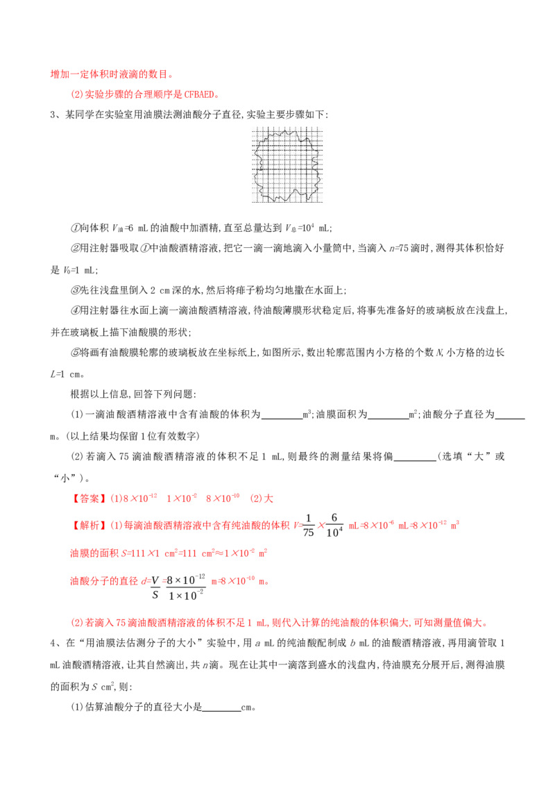 14.4实验十四油膜法估算分子的直径（讲）--2023年高考物理一轮复习讲练测（全国通用）（解析版）_04高考物理_通用版（老高考）复习资料_2023年复习资料_一轮复习