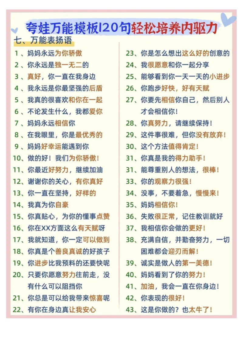夸娃万能模式120句轻松培养内驱力_小学1-6年级常用的上册资源汇总_一年级上册资料