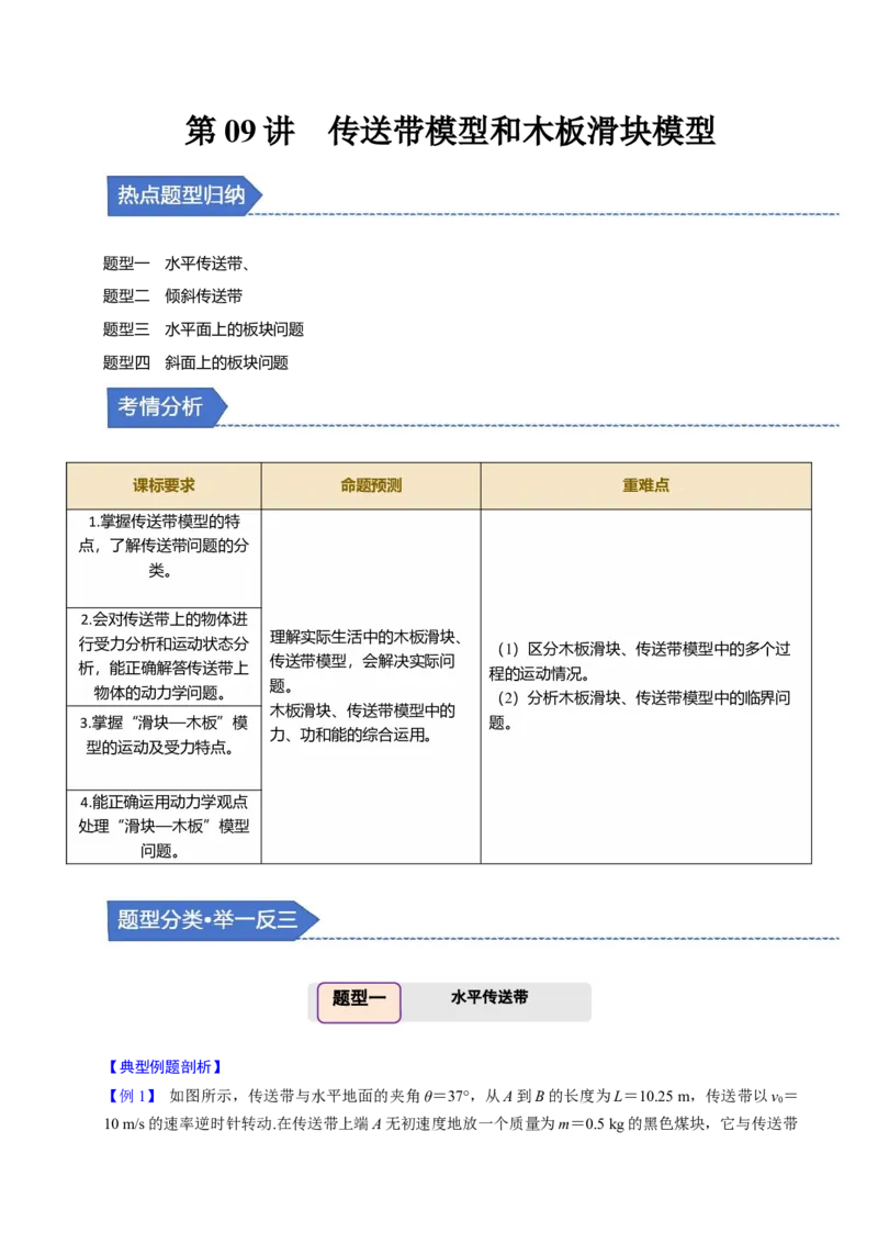 第09讲传送带模型和木板滑块模型四大题型（举一反三）（原卷版）_03高考英语_2025年新高考资料_二轮复习_01高考语文等多个文件_备战2025年高考物理举一反三系列（新高考通用）
