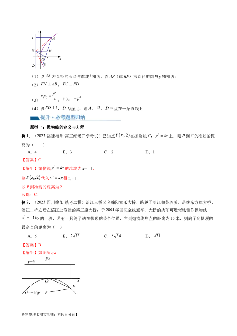 第07讲抛物线及其性质（六大题型）（讲义）（解析版）_02高考数学_新高考复习资料_2024年新高考资料_一轮复习资料_完2024年高考数学一轮复习讲练测(课件+讲义+练习)（新高考）