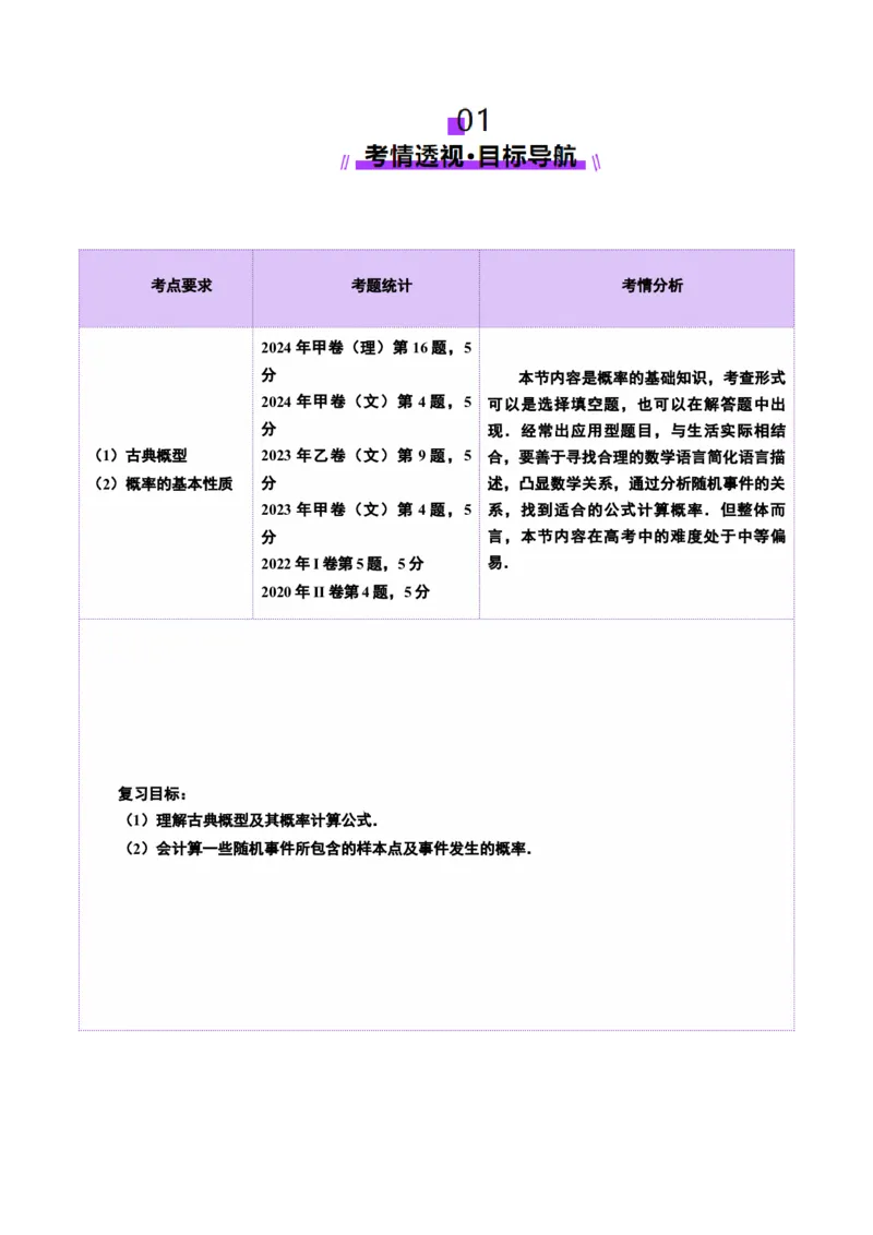 第05讲古典概型与概率的基本性质（八大题型）（讲义）（原卷版）_02高考数学_2025年新高考资料_一轮复习_2025年高考数学一轮复习讲练测（新教材新高考，含2024高考真题）