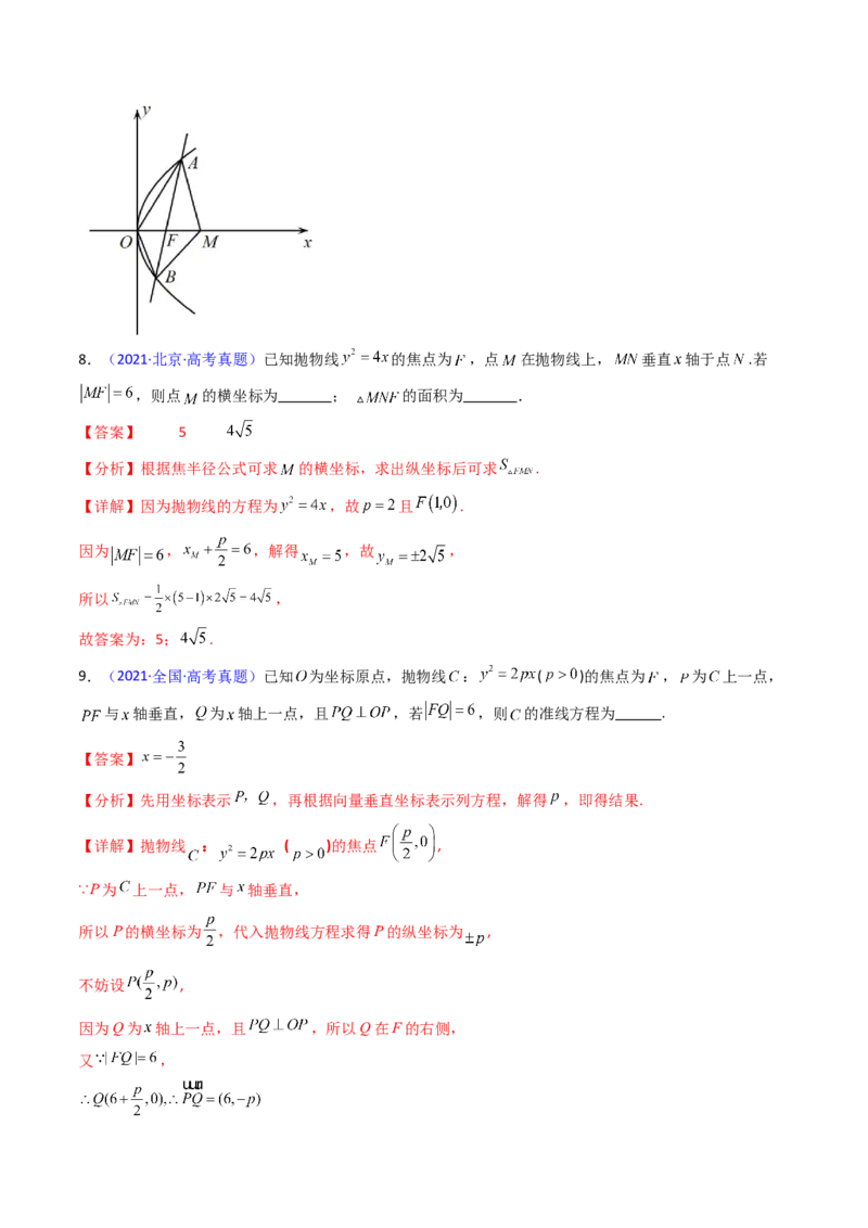 第06讲抛物线方程及其性质（教师版）_2025年新高考资料_一轮复习_备战2025年高考数学一轮复习考点帮_备战2025年高考数学一轮复习考点帮（新高考通用）（完结）_第二部分专项讲义