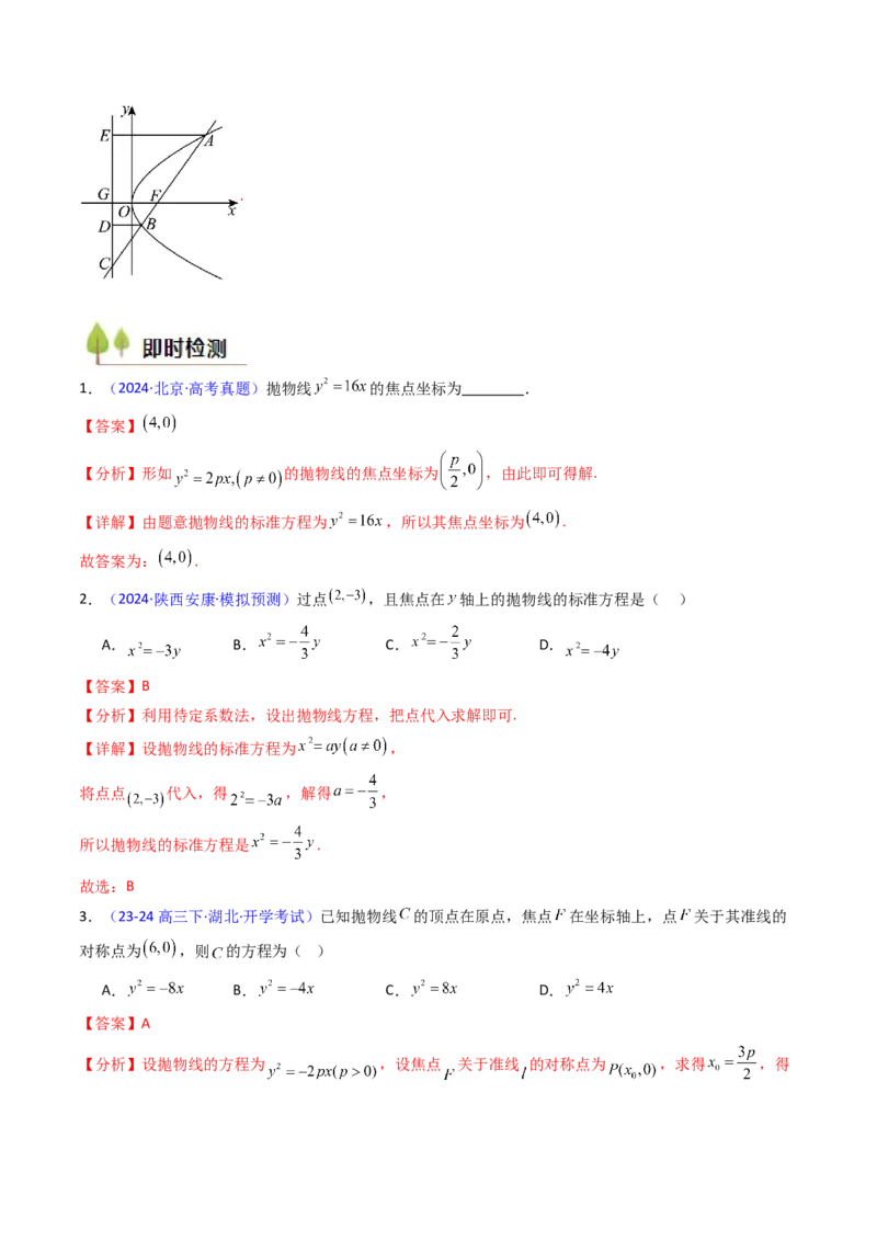 第06讲抛物线方程及其性质（教师版）_2025年新高考资料_一轮复习_备战2025年高考数学一轮复习考点帮_备战2025年高考数学一轮复习考点帮（新高考通用）（完结）_第二部分专项讲义
