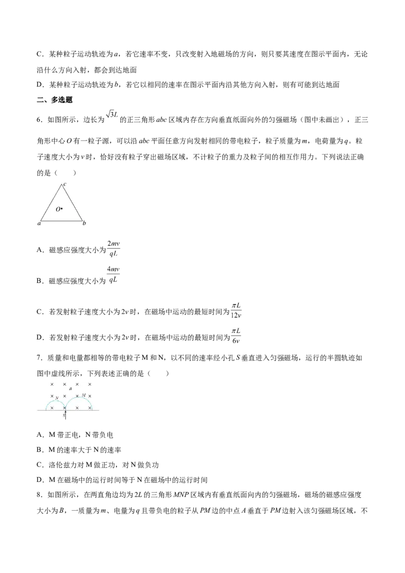 10.2磁场对运动电荷的作用（练）--2023年高考物理一轮复习讲练测（全国通用）（原卷版）_04高考物理_通用版（老高考）复习资料_2023年复习资料_一轮复习