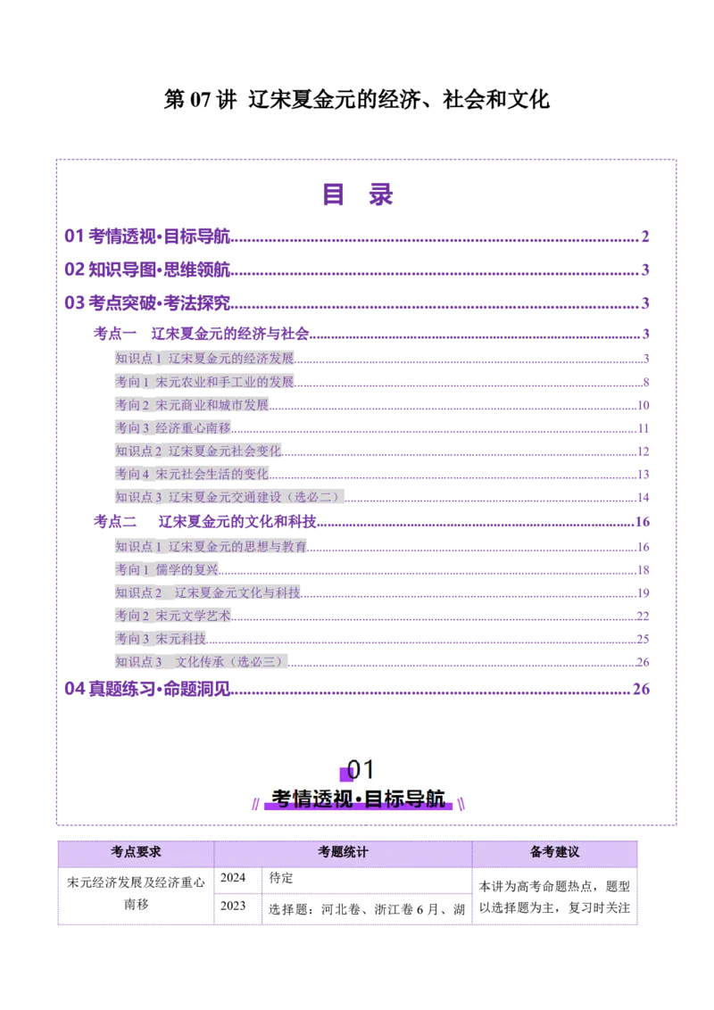 第07讲辽宋夏金元的经济、社会和文化（讲义）（解析版）_07高考历史_2025年新高考资料_一轮复习_2025年高考历史一轮复习讲练测（新教材新高考）（完结）_讲义+练习