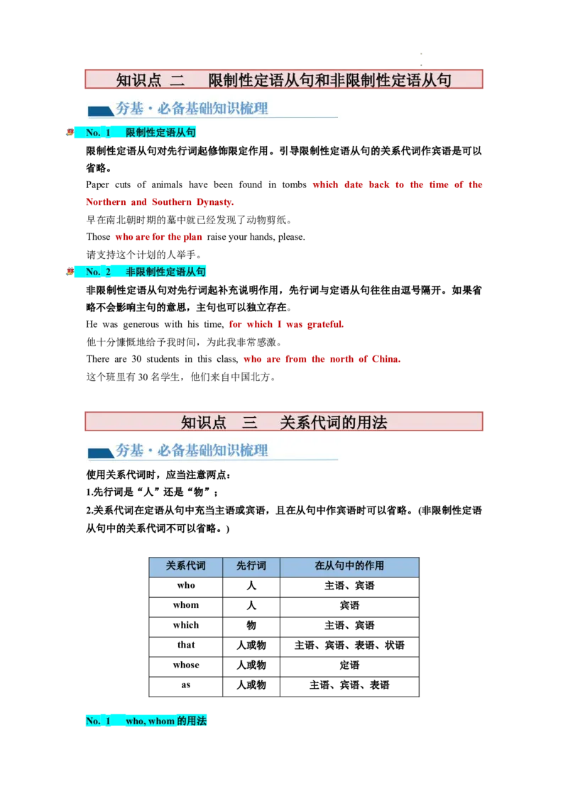 第11讲定语从句（讲义）-2024年高考英语一轮复习讲练测（新教材新高考）（解析版）_03高考英语_新高考复习资料_2024年新高考资料_一轮复习资料_第一部分语法