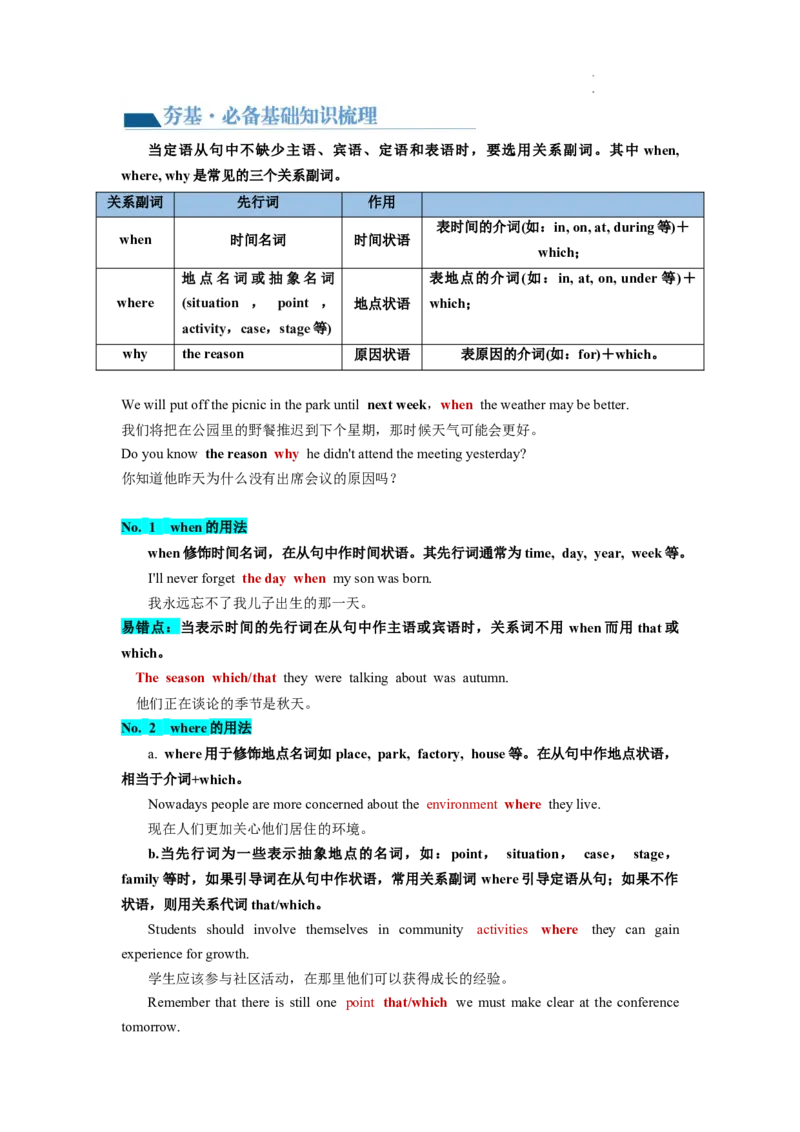 第11讲定语从句（讲义）-2024年高考英语一轮复习讲练测（新教材新高考）（解析版）_03高考英语_新高考复习资料_2024年新高考资料_一轮复习资料_第一部分语法
