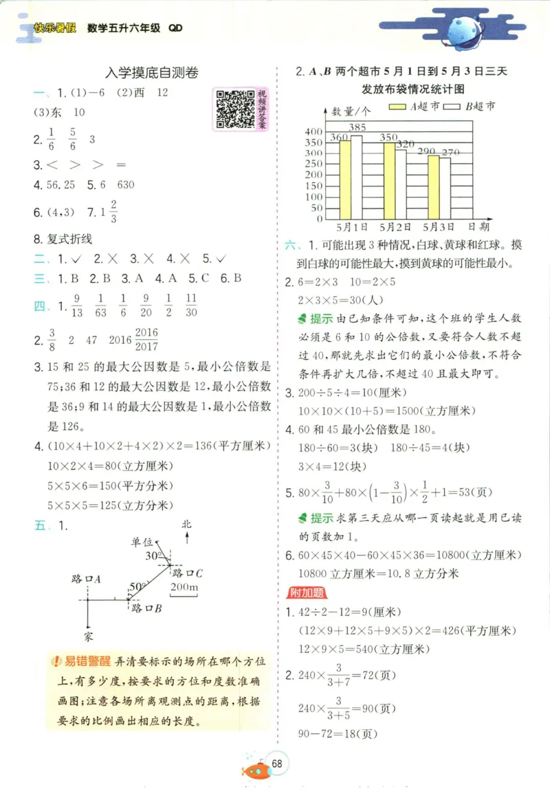实验班暑假衔接五升六数学青岛版h_decrypted_小学教辅2026新版+暑假衔接_2025秋《实验班暑假衔接》语文数学英语（1-6年级多版本）_实验班暑假衔接青岛版数学