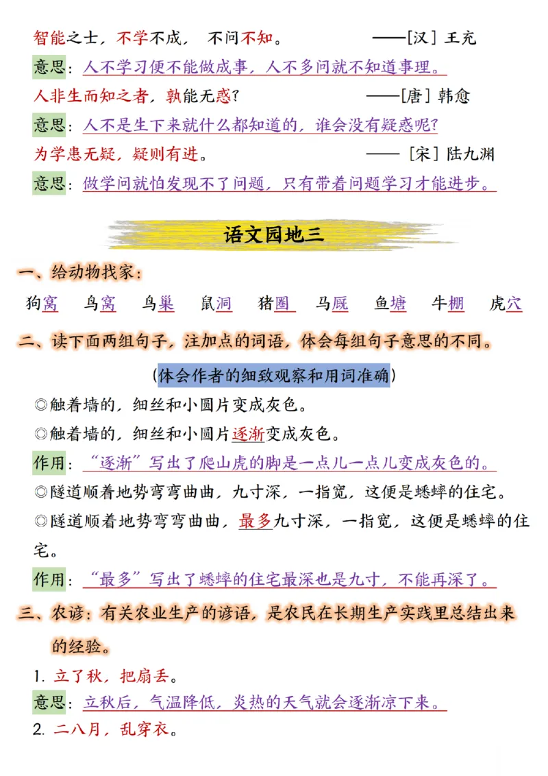四年级上册语文园地1-8单元考点汇总(1)_小学1-6年级常用的上册资源汇总_四年级上册资料(1)